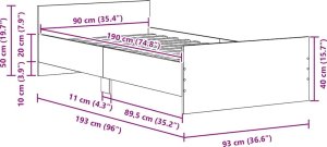 vidaXL Łóżko bez materaca, czarny dąb, 90x190 cm 10