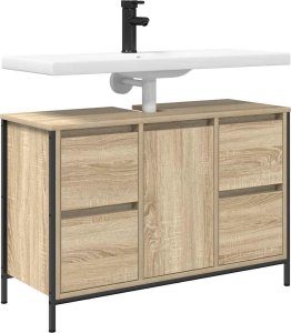 vidaXL Szafka pod umywalkę z szufladami, dąb sonoma, 90x34,5x60 cm 4