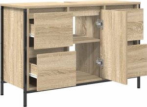 vidaXL Szafka pod umywalkę z szufladami, dąb sonoma, 90x34,5x60 cm 5