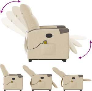 vidaXL Podnoszony fotel masujący, rozkładany, kremowy, obity tkaniną 8