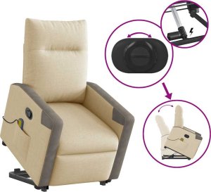 vidaXL Podnoszony fotel masujący, rozkładany, kremowy, obity tkaniną 9