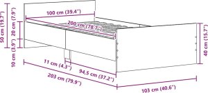 vidaXL Łóżko bez materaca, czarny dąb, 100x200 cm 10