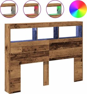 vidaXL Zagłówek z półkami i LED, stare drewno, 140x17x102 cm 2