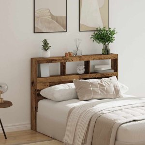 vidaXL Zagłówek z półkami i LED, stare drewno, 140x17x102 cm 4