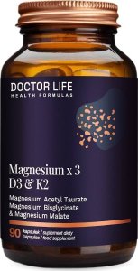 Doctor Life Magnesium x3 D3 & K2 suplement diety wspierający zdrowie układu sercowo-naczyniowego i kości 90 kapsułek 1