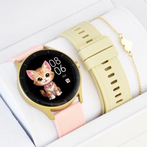 Zegarek SMARTWATCH KOMUNIA - GT2-4 beżowy/różowy + bransoletka 1