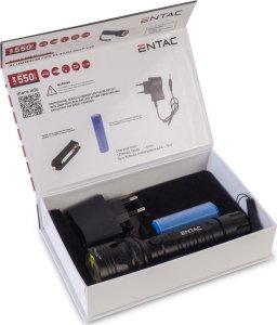 LED flashlight ENTAC, IP65, 8-10W, 550-700 lm, rechargeable 18650mAh, charger included 4