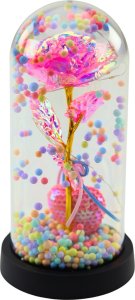 Wieczna Róża w Kopule z Oświetleniem LED Różowa z Serduszkiem i Kuleczkami 2