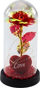 Wieczna Róża w Kopule z Oświetleniem LED Sercem Koralikami Czerwona 21x11cm 2