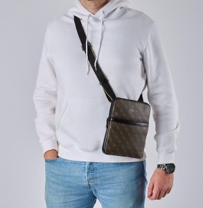 Guess, Vezzola, Flat Top Zip, Textile Crossbody Bag, Brown, For Men For Men 2