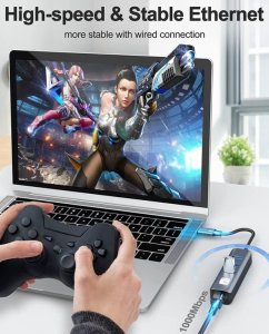 Adapter Techly Karta Sieciowa USB-C 3.1 na RJ45 Gigabit z Hubem 3x USB 3.0 4