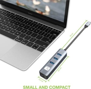 Adapter Techly Karta Sieciowa USB-C 3.1 na RJ45 Gigabit z Hubem 3x USB 3.0 8