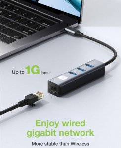 Adapter Techly Karta Sieciowa USB-C 3.1 na RJ45 Gigabit z Hubem 3x USB 3.0 9