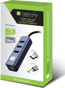 Adapter Techly Karta Sieciowa USB-C 3.1 na RJ45 Gigabit z Hubem 3x USB 3.0 10