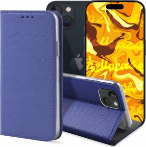 ETUI Z KLAPKĄ DO APPLE IPHONE 13 / 14 GRANATOWE ZAMYKANE MAGNETYCZNE KABURA 1