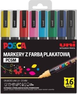 Uni Mitsubishi Pencil Markery plakatowe PC-5M 16 kolorów POSCA UNI 6