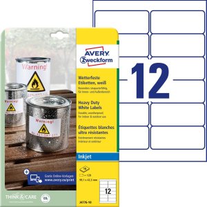 AVERY Zweckform Folien-Etiketten, wetterfest, 99,1 x 42,3 mm weiß, mit Rand, für Inkjet-Drucker - 1 Stück (J4776-10) 1