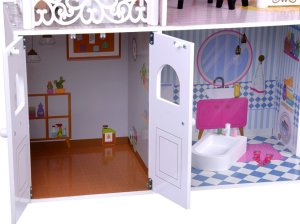 Jokomisiada Duży Ażurowy Domek drewniany dla lalek + Winda Garaż Balkon Meble ZA5388 12