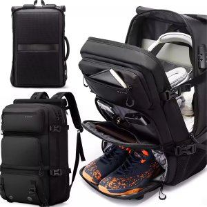 Plecak Antykradzieżowy wodoodporny Bange 30L miejski podróżny 51x32x20 cm do pracy samolotu męski damski z zamkiem szyfrowym i odpinaną saszetką Czarny 3