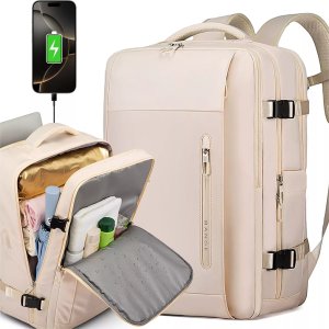 Plecak wodoodporny Bange na laptopa 15.6" miejski podróżny 46x31.5x20 cm do pracy samolotu męski damski z z gniazdem USB Beżowy 1