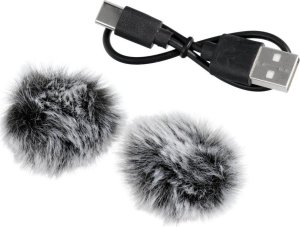 Mikrofon krawatowy bezprzewodowy Lightning podwójny z długim włosiem (2 w zestawie) K1 czarny 4