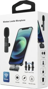 Mikrofon krawatowy bezprzewodowy Lightning podwójny z długim włosiem (2 w zestawie) K1 czarny 5