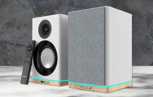 GŁOŚNIKI PÓŁKOWE BS-60WH LED BIAŁE (BLUETOOTH, 2x90W, RCA, USB, OPTYCZNE, BASS-REFLEX, PILOT) 2