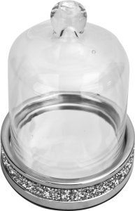 Patera dekoracyjna 17 cm ze szklanym kloszem srebrna 131266 2