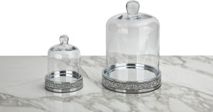 Patera dekoracyjna 17 cm ze szklanym kloszem srebrna 131266 6