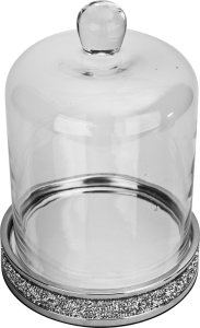 Patera dekoracyjna 28 cm ze szklanym kloszem srebrna 131265 2