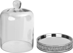 Patera dekoracyjna 28 cm ze szklanym kloszem srebrna 131265 3