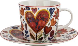 Filiżanka porcelanowa 220 ml + spodek Kolorowe Serca 4 1