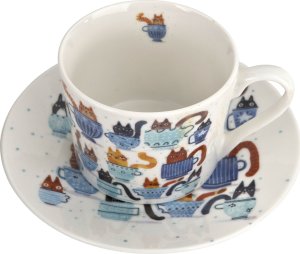 Filiżanka porcelanowa 230 ml + spodek Koty w filiżankach 2