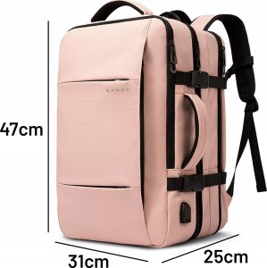 Plecak wodoodporny Bange na laptopa 15.6" miejski podróżny 47x31x15-25 cm do pracy samolotu męski damski z portem USB Różowy 2