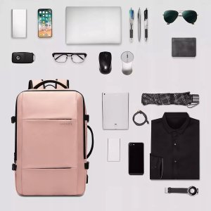 Plecak wodoodporny Bange na laptopa 15.6" miejski podróżny 47x31x15-25 cm do pracy samolotu męski damski z portem USB Różowy 3