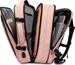 Plecak wodoodporny Bange na laptopa 15.6" miejski podróżny 47x31x15-25 cm do pracy samolotu męski damski z portem USB Różowy 4