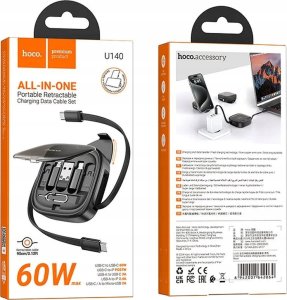 HOCO kabel All-in-one zwijany w zestawie z wymiennymi końcówkami PD 3A 60W U140 0,95 m czarny 6