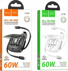 HOCO kabel All-in-one zwijany w zestawie z wymiennymi końcówkami PD 3A 60W U140 0,95 m czarny 7