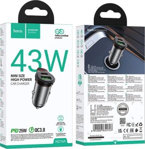 HOCO ładowarka samochodowa USB A + Typ C + kabel Typ C do Lightning PD QC3.0 43W NZ16A szara 3