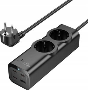 HOCO listwa zasilająca 2 gniazda + USB A + 3 x Typ C PD QC3.0 3A 67W NS10 2 m czarna 2