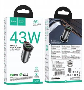 Ładowarka Hoco ładowarka samochodowa USB A + Typ C + kabel Typ C do Typ C PD QC3.0 43W NZ16A szara 9