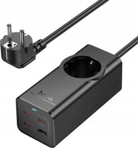 HOCO listwa zasilająca 1 gniazdo + USB A + 3 x Typ C PD QC3.0 3A 67W NS9 2 m czarna 2