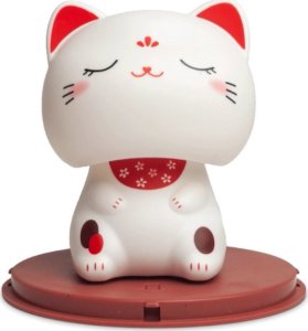 Kotek szczęścia Maneki Neko na baterię słoneczną, biały zamknięte oczka 9cm 1