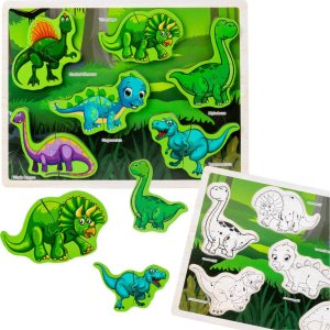 Układanka Drewniana Dinozaury Puzzle Kształty Plansza 12El 1