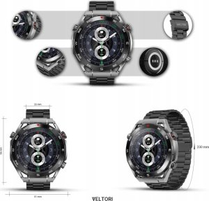 Smartwatch Veltori VT100-1 + Czarny Pasek Silikonowy + Czarny Eko Skóra 8