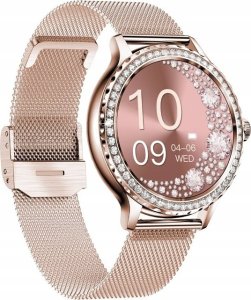 Smartwatch Damski Veltori VT320-1 Złota Bransoleta + Różowy Pasek Silikonowy 5