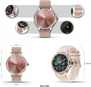 Smartwatch Damski Veltori VT320-1 Złota Bransoleta + Różowy Pasek Silikonowy 8
