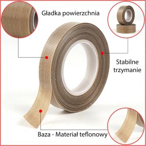 Taśma Teflonowa do Zgrzewarki Pakowarki z Klejem 10mm x 10m HQ 7