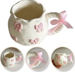 Kubek ceramiczny biały z różowymi kokardkami 300ml 1szt CUP24 1