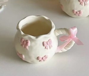 Kubek ceramiczny biały z różowymi kokardkami 300ml 1szt CUP24 2